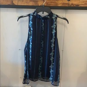 Floral Blue High Neck Blouse